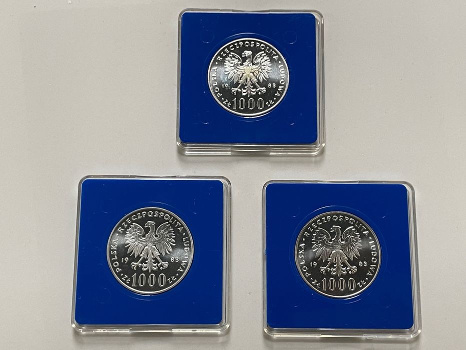 Zestaw 3 szt. 1000 zł Jan Paweł II 1983 (oryginalne kapsle PRL)