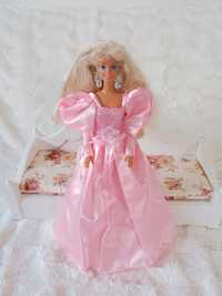 Suknia dla lalki Barbie vintage różowa perłowa z bufkami sukienka