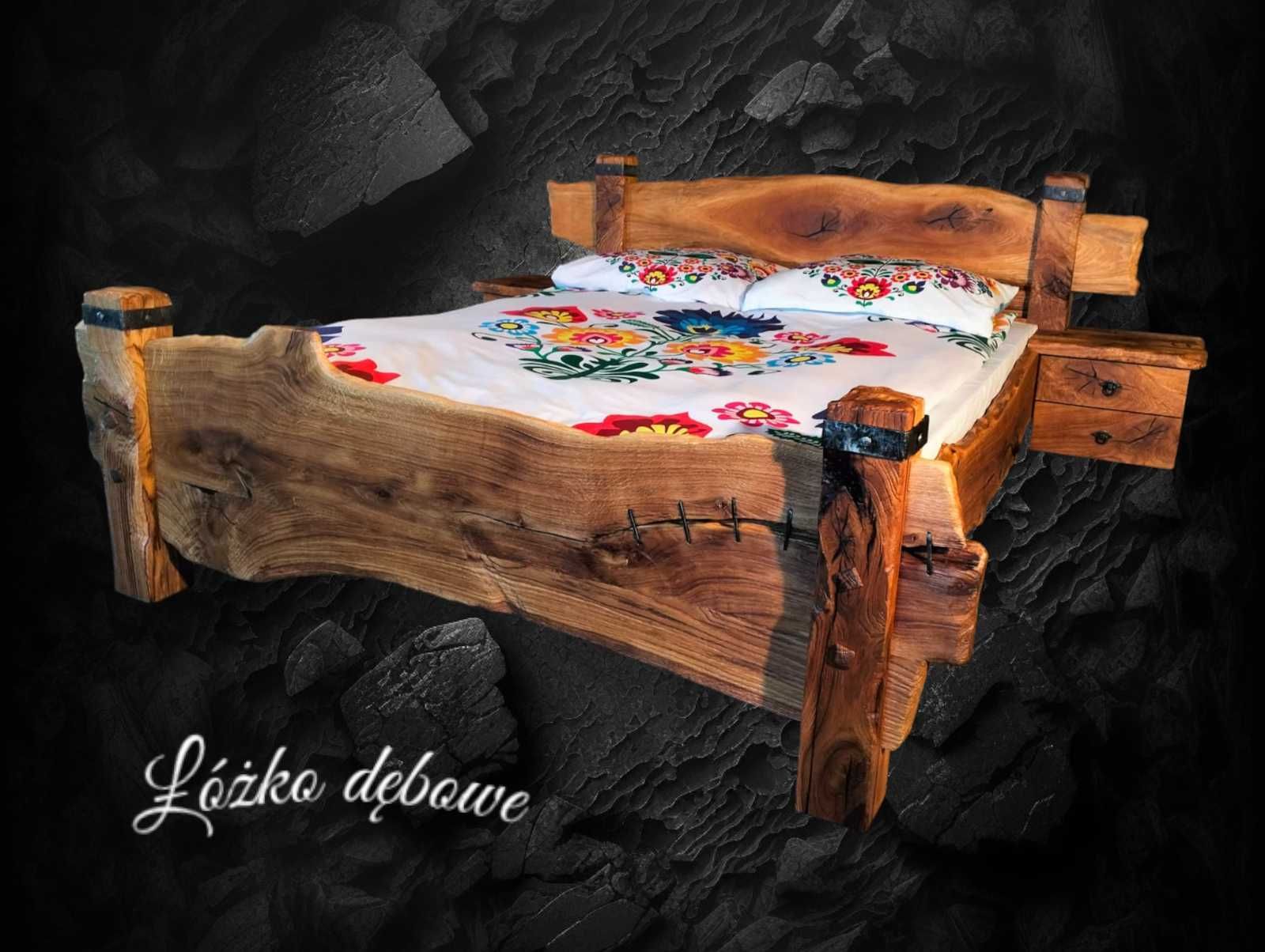 Łóżko dębowe w stylu rustykalnym