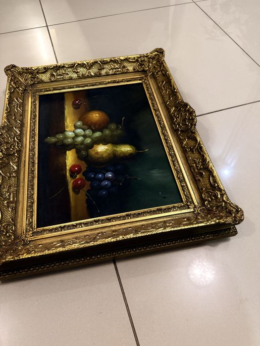 Szwajcaria Obraz olejny na płótnie antyczny ANTYK Martwa Natura Owoce