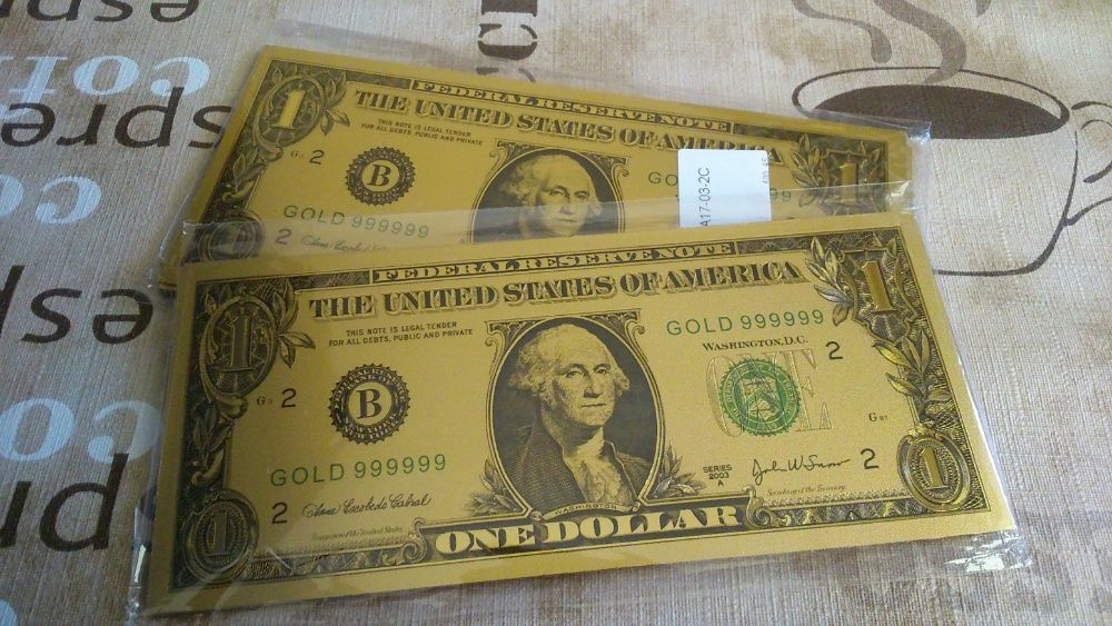 Dolary - 7 złoconych banknotów w kolorze. Piękne!
