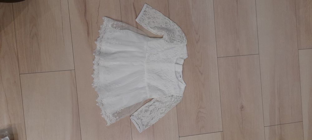 Nowa sukienka koronkowa na chrzest 3-6, 62-68 rękaw haft koronka