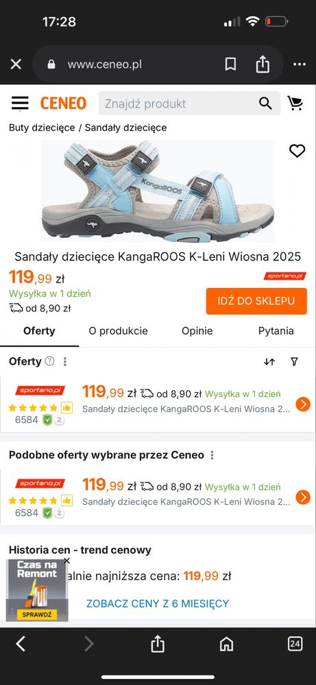 Sandały KangaROOS dla dziewczynki rozmiar 36