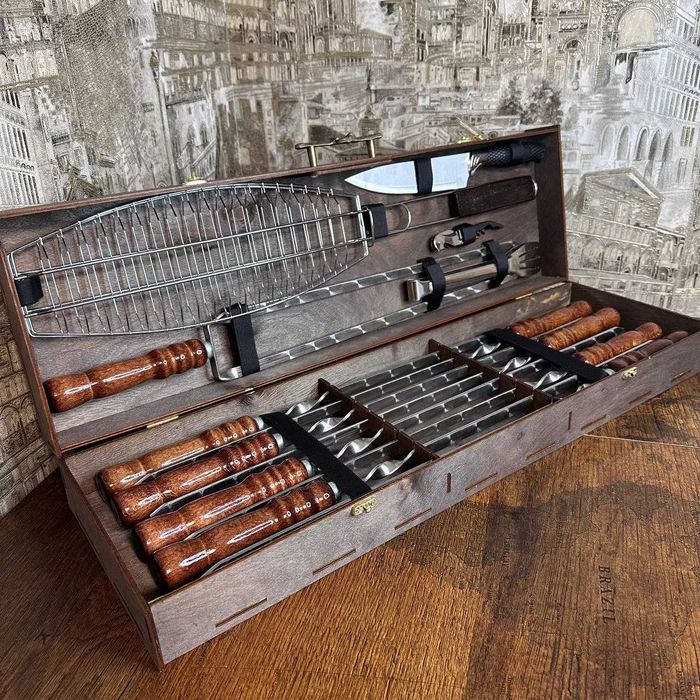 Шампура для шашлыка нержавейка 6 шт — набор в кейсе