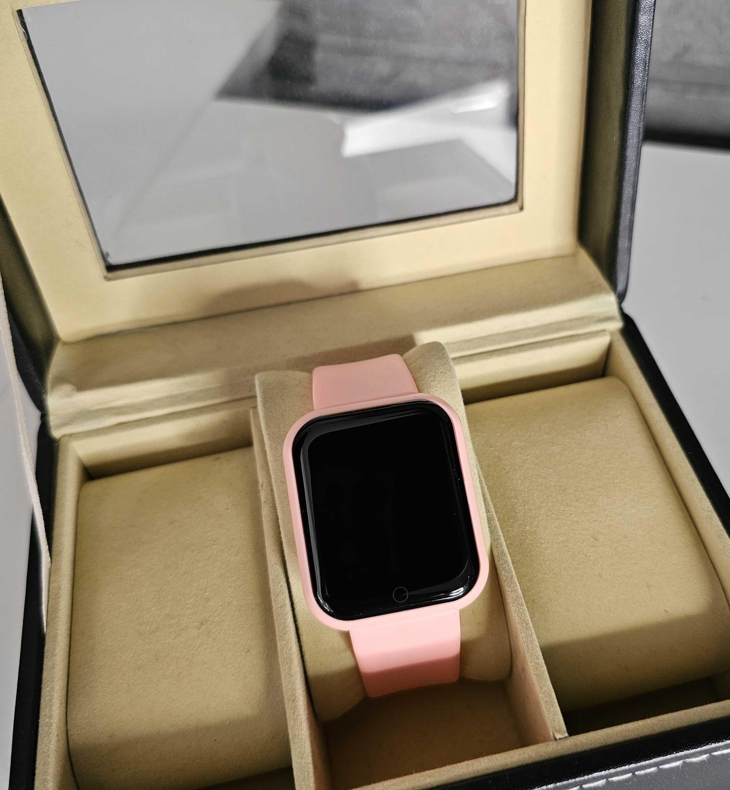 Zegarek Smartwatch smart opaska kwadratowa koperta różowa pink rose