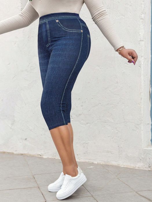 Legginsy 3/4 Imitacja Jeansu Niebieskie Casual Shein 3Xl 46