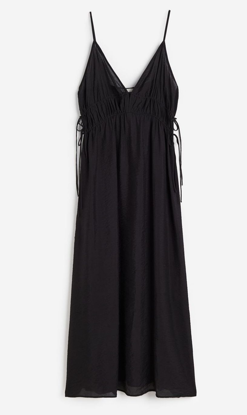 Sukienka długa czarna H&M na lato zaciągana sznurkami