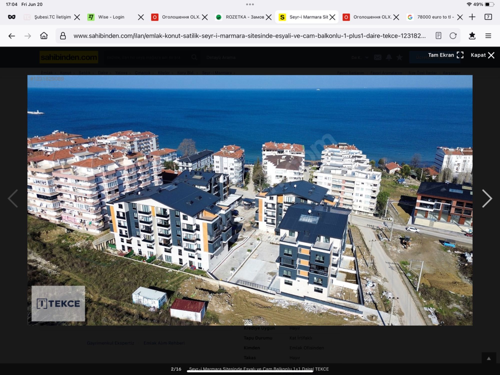 Продається мебльована Квартира 1+1 , 60м2,  50м моря