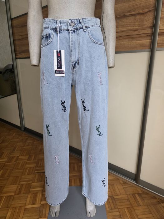 Spodnie jeansy YSL z szeroką nogawką w kolorze niebieskim