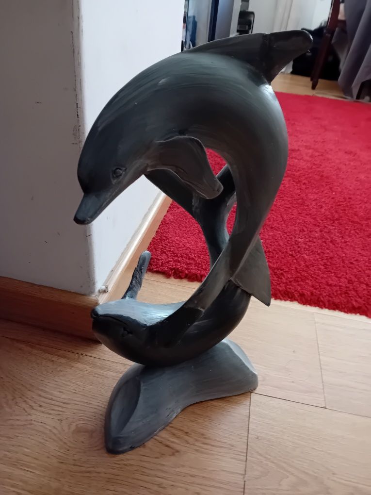 Escultura  golfinhos e Quadro com moldura