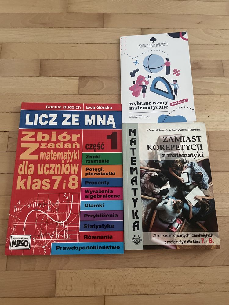 Ksiazki z zadaniami matematycznymi dla 7 i 8 klasy z wzorami