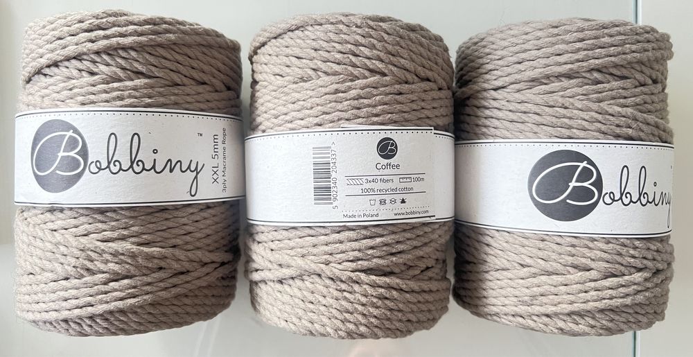 3x Coffee sznurek do makramy Bobbiny 5mm 3PLY