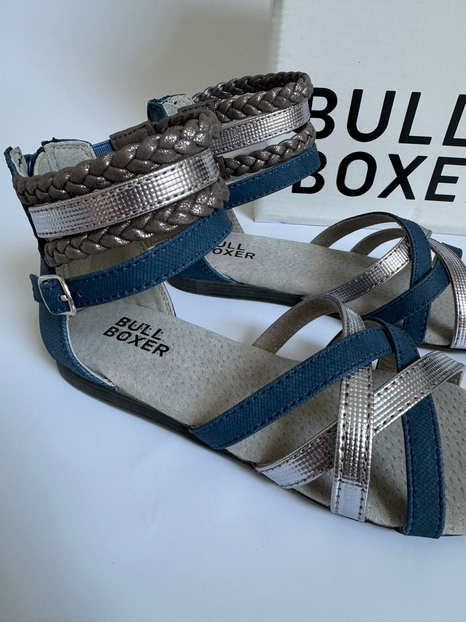 Nowe dziecięce dziewczęce sandały BULL BOXER srebrne niebieskie 30