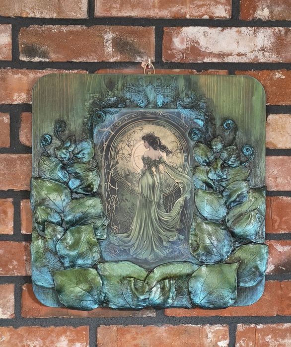 Piękny obraz na desce z ceramicznymi liśćmi, panel ozdobny