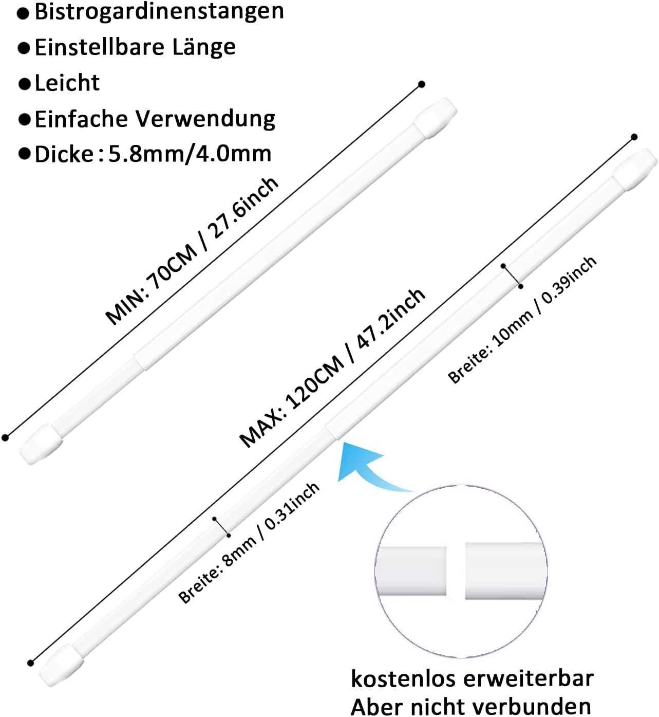 Nowy zestaw karniszy / karnisz / drążek wysuwany 2szt 70-120cm !3622!