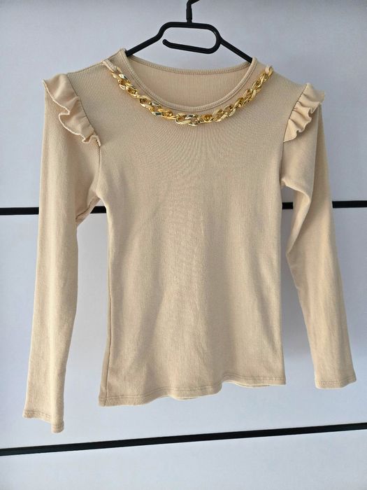 Elegancka, bawełniana bluzka z ozdobnym łańcuszkiem,włoska moda,152