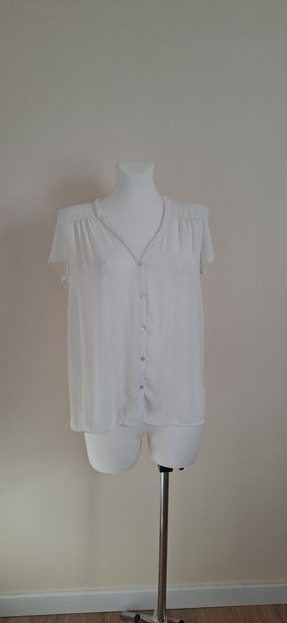 Koszula mgiełka luźna oversize krótki rękaw kolor kremowy H&M rozm. XS