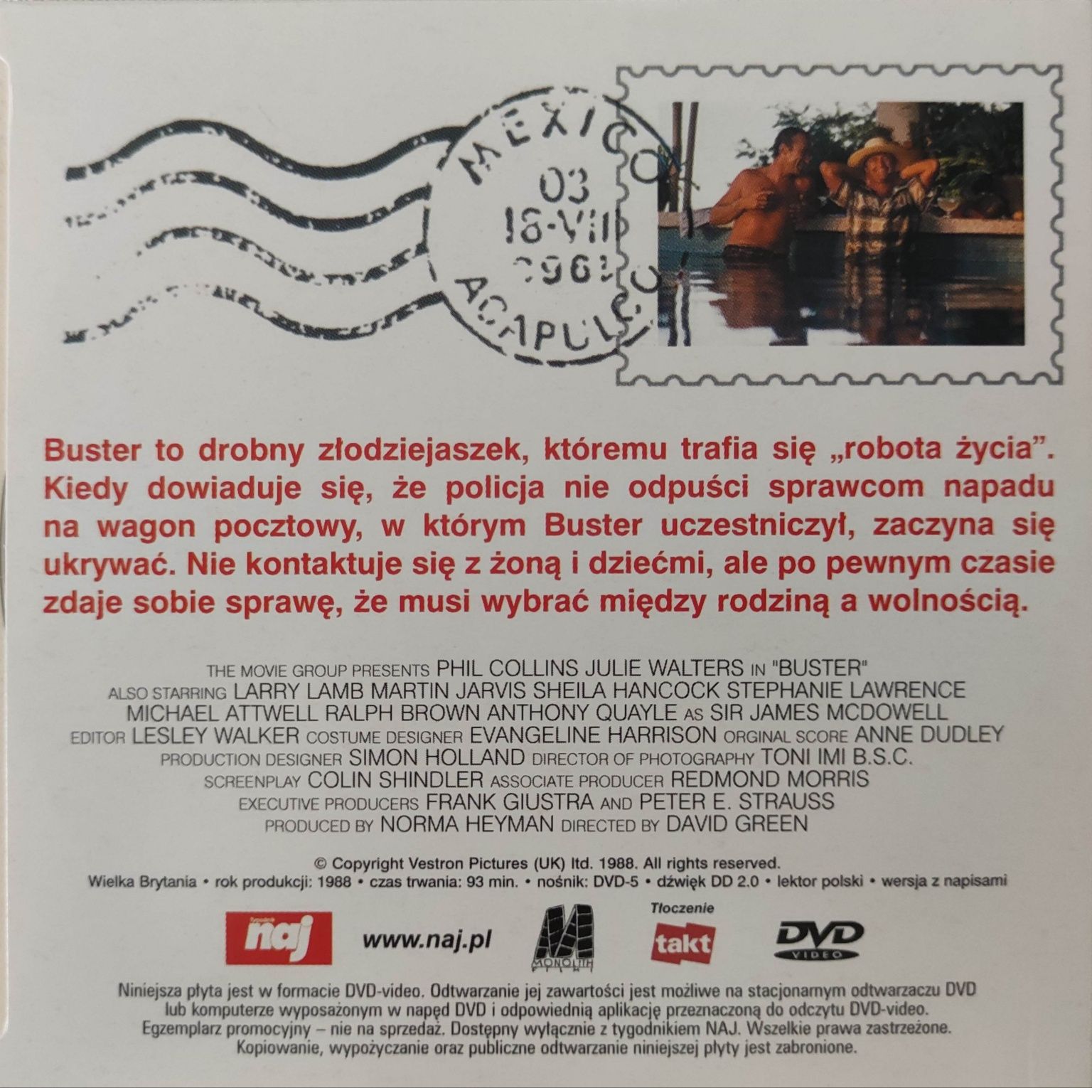 Film DVD "Buster" Komedia kryminalna Phil Collins 1988 retro, nostalgi