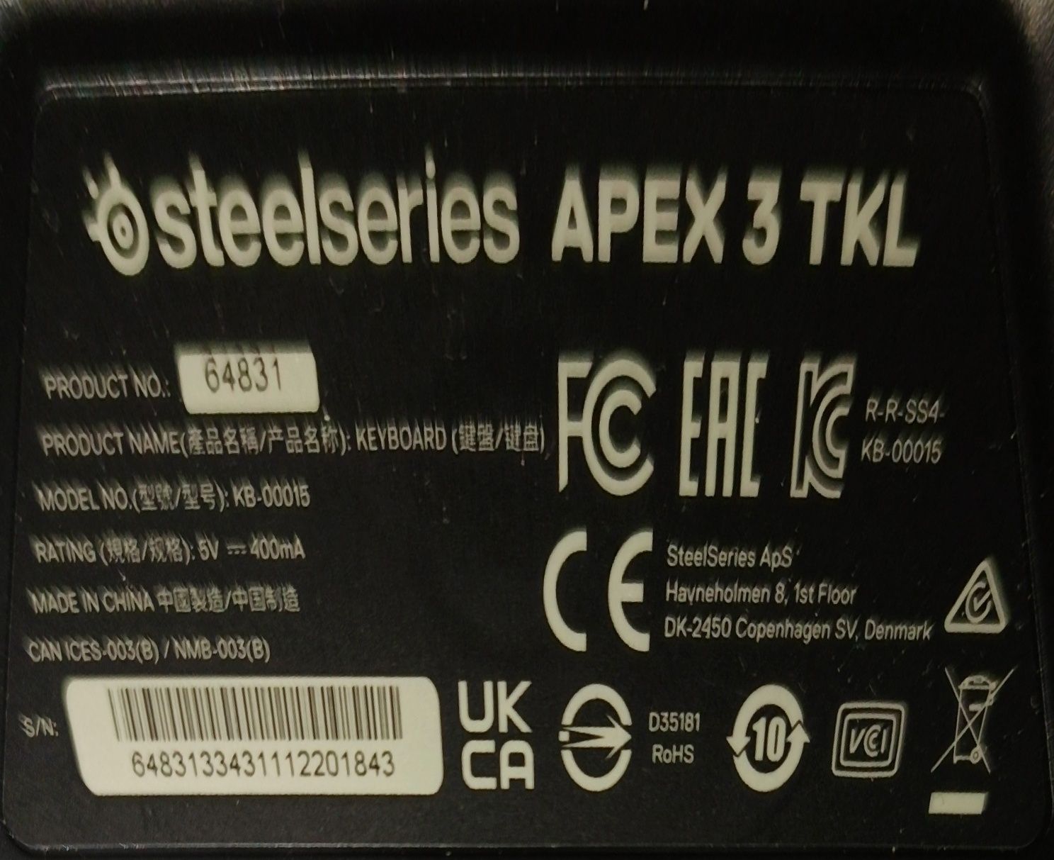 Klawiatura SteelSeries Apex 3 tkl