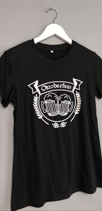 Nowa koszulka damska czarna z nadrukiem Oktoberfest fun rayon rozmiar