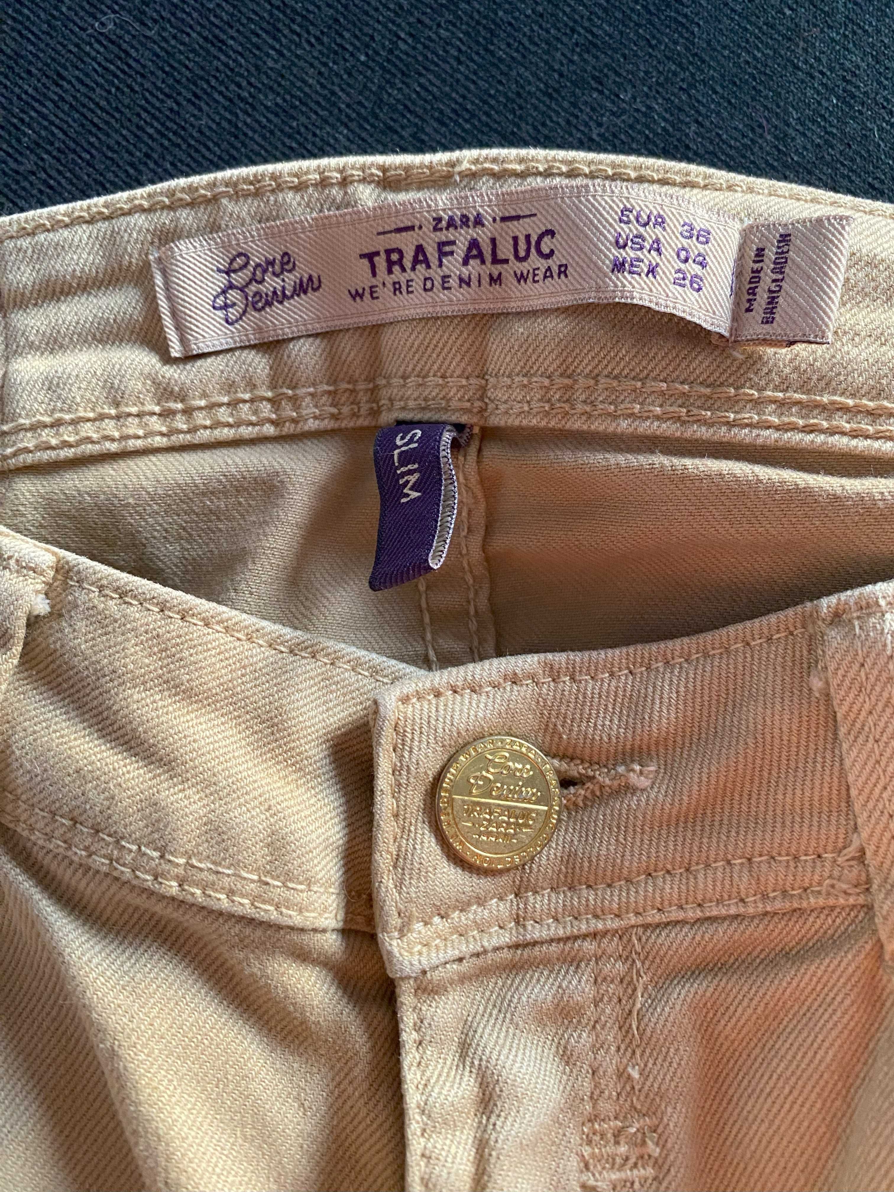 Stylowe spodnie damskie Zara beżowe jeansy rurki XS