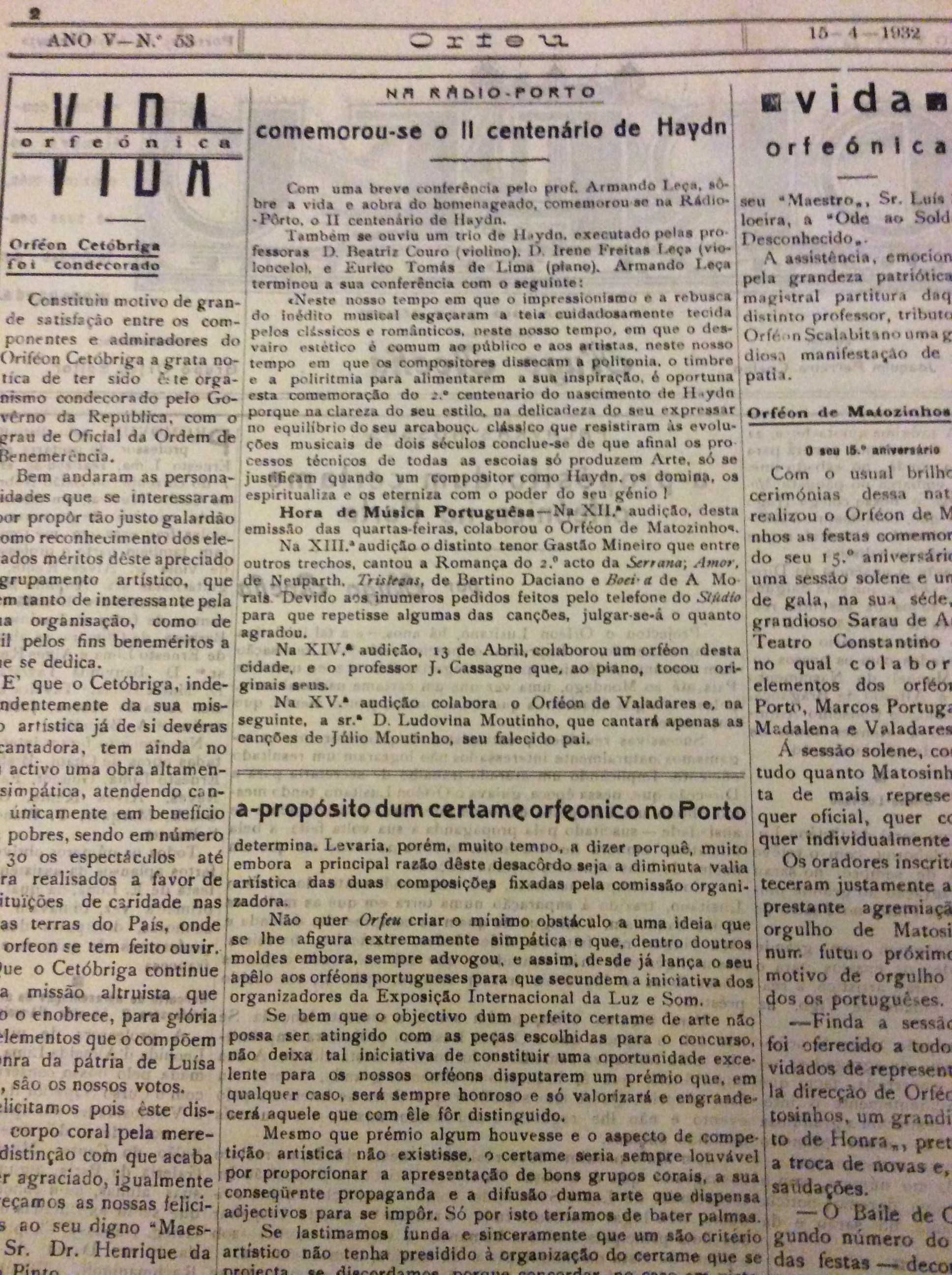 Orfeu. Jornal de arte. N.º 53, Pôrto 15 de Abril de 1932