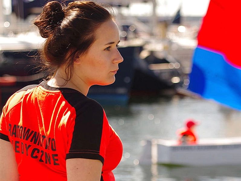 Koszulka FLUO damska RATOWNICTWO MEDYCZNE z długim rękawem - niebieski