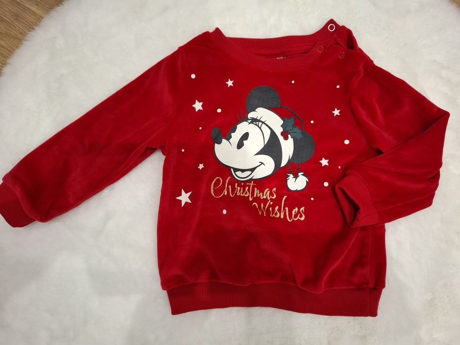 Dres, Minnie Mouse świąteczny zestaw, Disney, welurowy, rozmiar 80