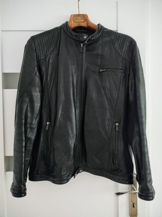 Bomber jacket, ramoneska męska Trussardi Jeans, skóra jagnięca