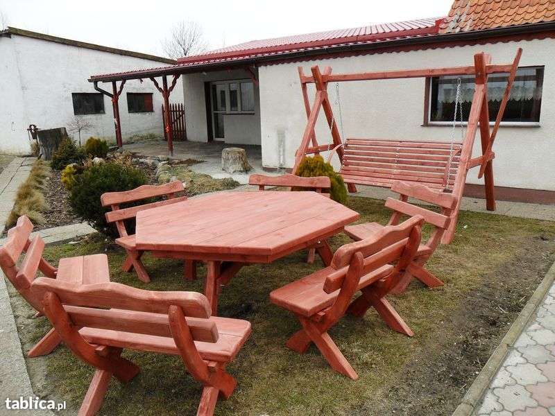 Komplet meble ogrodowe zestaw ogrodowy stół SZEŚCIOKĄT 6 ławek 90 cm