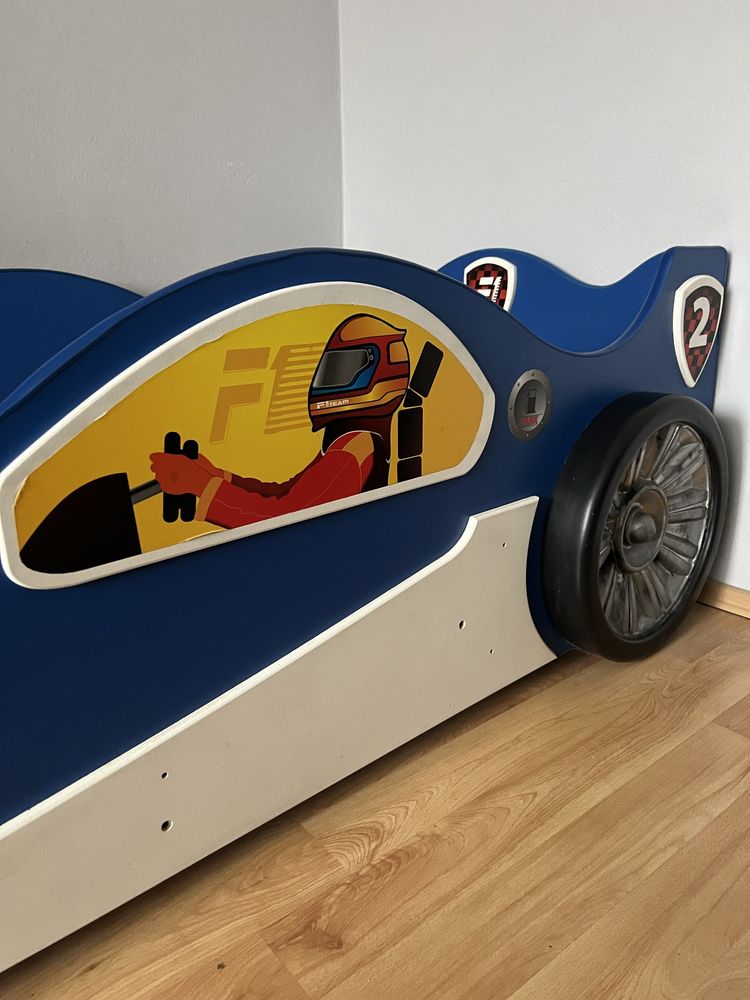 Łóżko samochód wyścigówka niebieskie do materaca 190x90