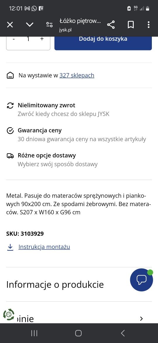 Łóżko piętrowe JYSK