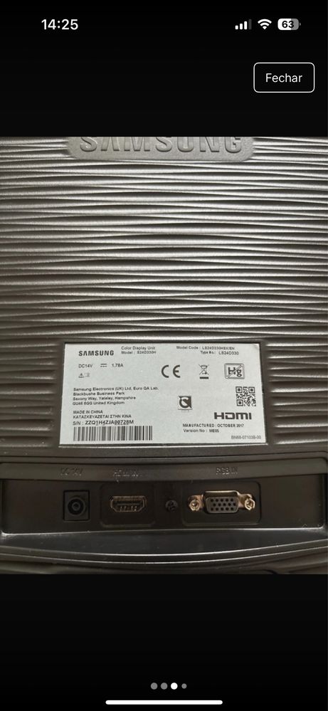 Monitor Samsung 24" S24D330H ( Como Novo )