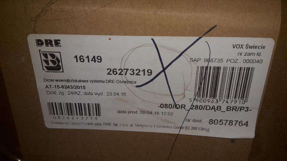 NOWE drzwi wewnętrzne 80cm DRE - VOX PIANO z ościeżnicą