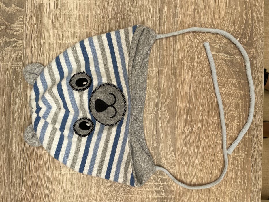 Czapka chłopięca niemowlęca wiązana Miś ciepła zimowa