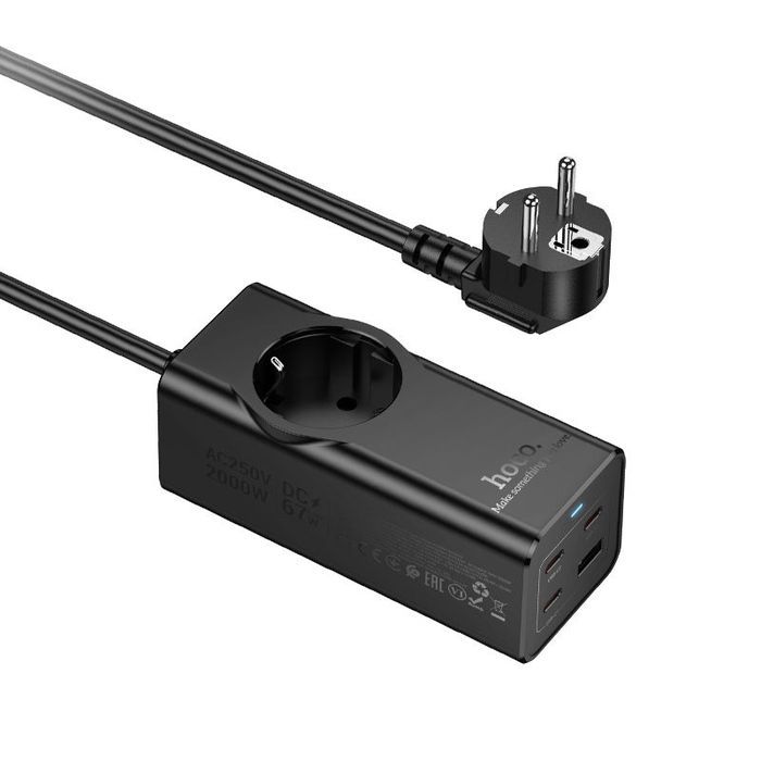 Hoco Ładowarka Przedłużacz 2 m 1 gniazdo + 3 x USB C QC3.0 67W