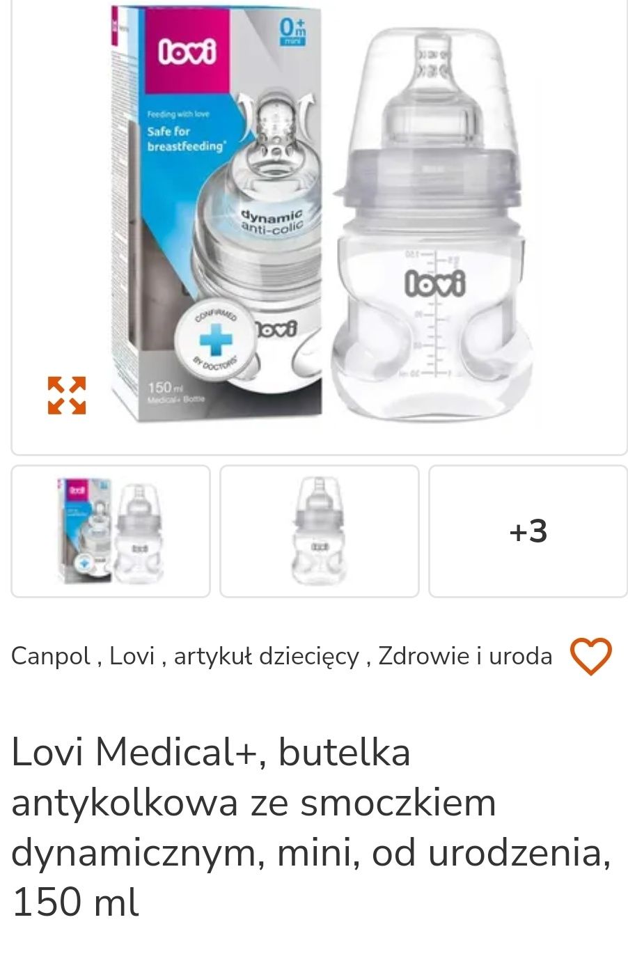 Lovi Medical+ butelka antykolkowa ze smoczkiem dynamicznym 0+