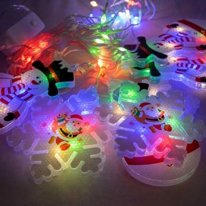 Гирлянда Штора Фигурки 3D снеговика и снежинки 3*0,7м Мультицветная