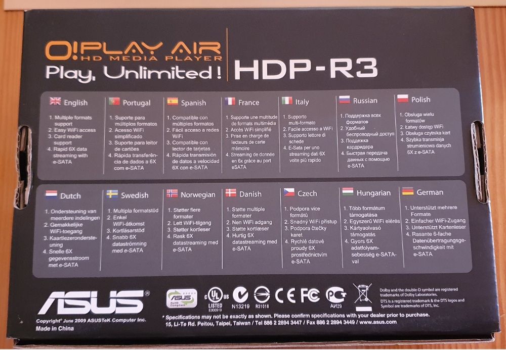 Asus Leitor multimédia Asus O!Play Air HD Media Player