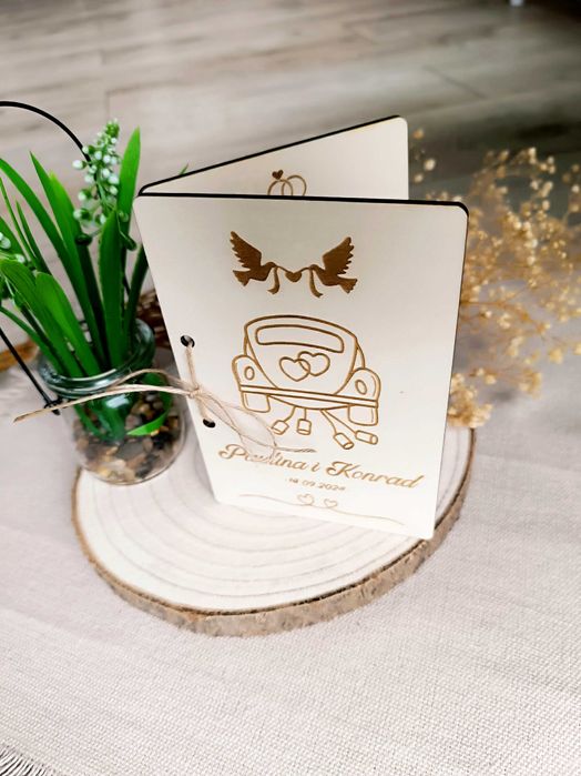 Personalizowana KARTKA ŚLUBNA drewniana z kopertą życzenia prezent