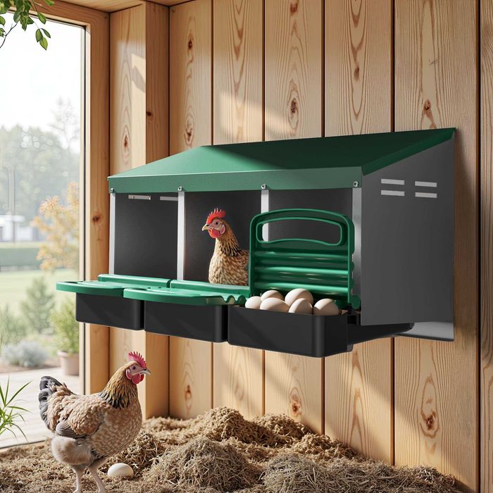 GNIAZDO grzęda AUTOMATYCZNE dla kur niosek z szufladą 3-KOMOROWE