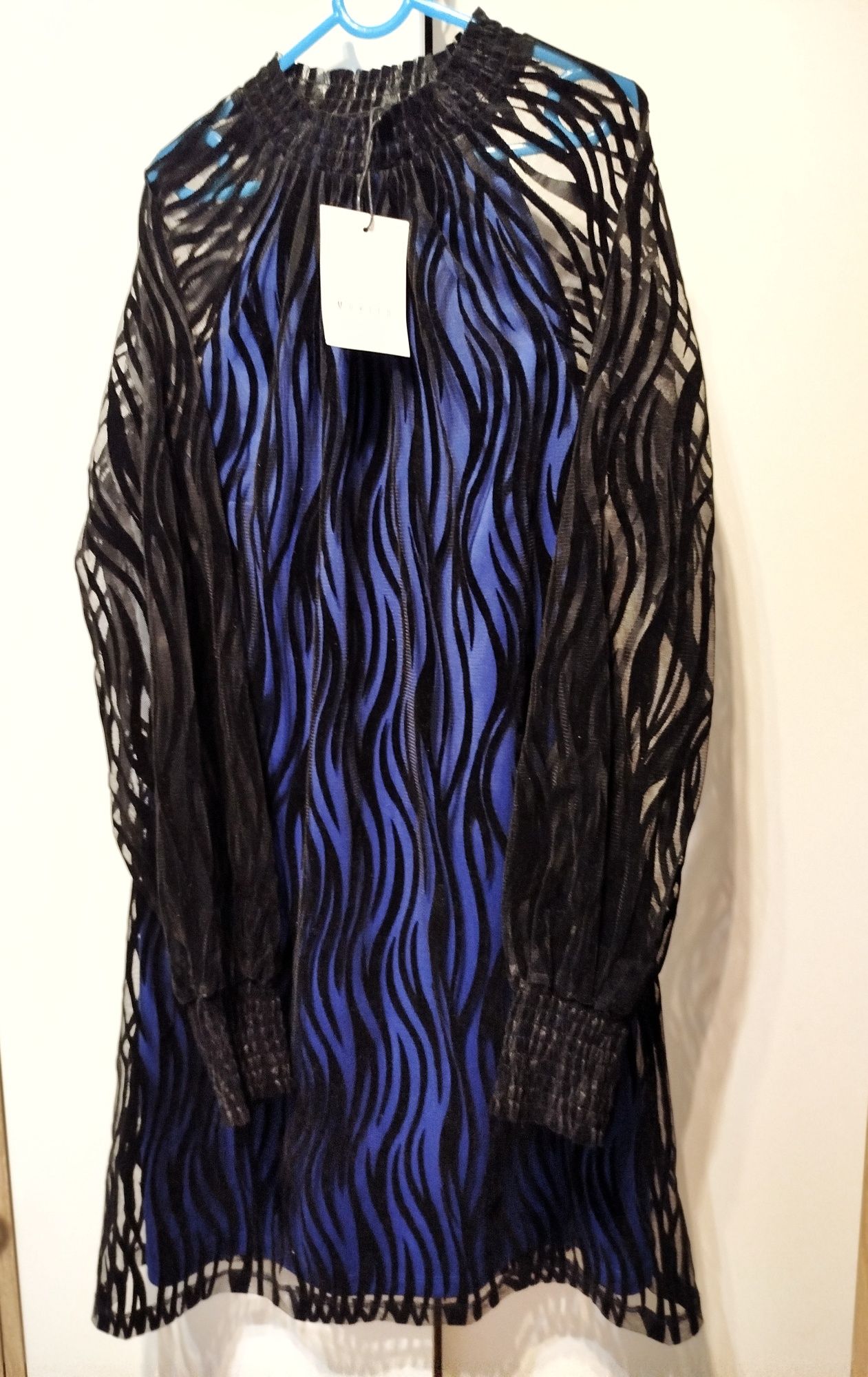 Wzorzysta sukienka mini bufiaste rękawy zebra xxs 32 4