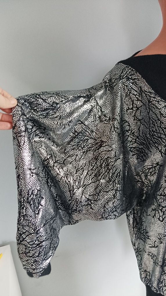 XXXL 46 XXL bluzka tunika srebrna błyszcząca sylwester bufki