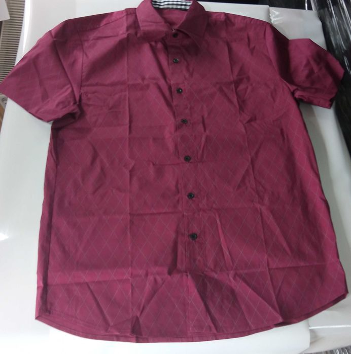 Nowa koszula męska / krótki rękaw / bordowa / wzór / R-L !57!