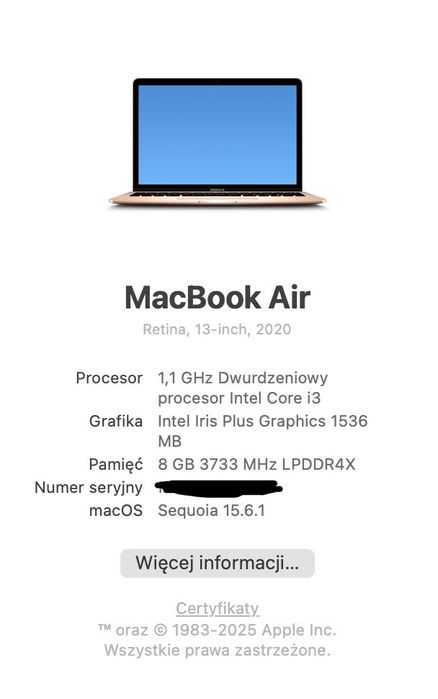 MacBook Air 2020 Rose Gold Intel i3