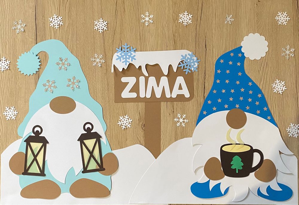 Dekoracja skrzaty zimowe na gazetkę przedszkolną szkolną