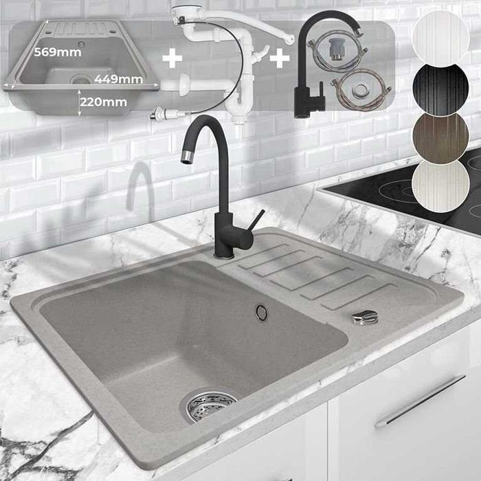 Nowy zlewozmywak / zlew granitowy / kran / AQUAMARIN / ociekacz !K352!