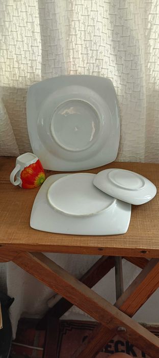 Conjunto chávena café prato sobremesa, prato sopa porcelana papoilas