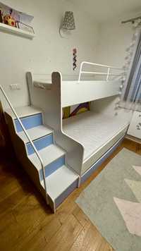 Łóżko piętrowe dziecięce ze schodami  125 x 243,5 cm zestaw