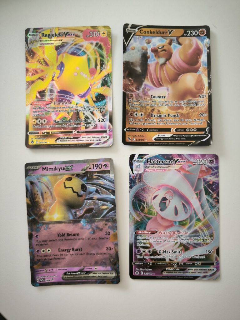 MIMIKYU EX, Hatterene VMAX, Conkeldurr V Cartas Pokemon